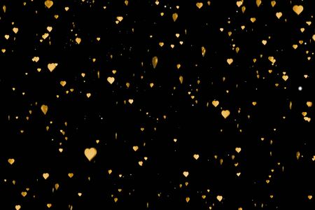 valentine day gold hearts shape rise like frizz champagne golden bubbles movement on black background with alpha channel matte, holiday festive valentine day love conceptの写真素材