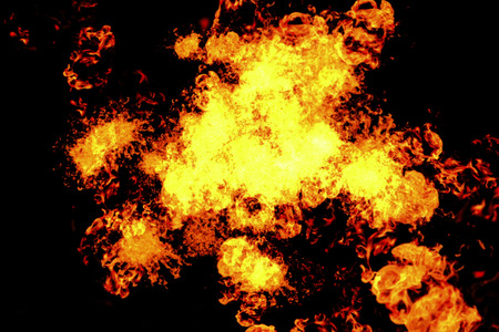 real blast of fire explosion flames burn on black background, flame intro