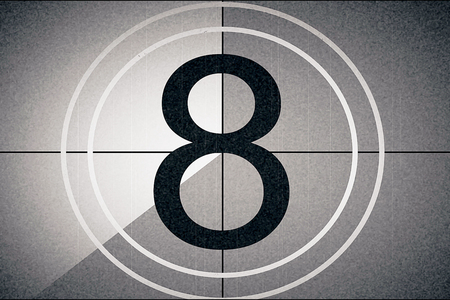 universal film leader, symbol counting down from 8, with chroma key green screen at the final,...