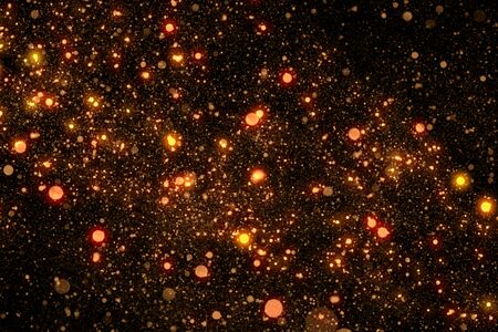 christmas digital glitter sparks golden particles bokeh explosion on black background, holiday xmas festive eventの写真素材