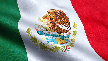 mexico flag waving texture fabric background, close-up viewの写真素材