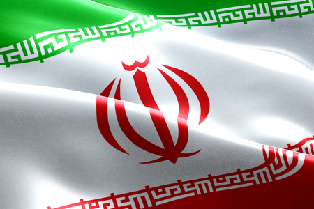 iranian flag waving texture fabric background, crisis of iran for nuclear atomic risk warの写真素材