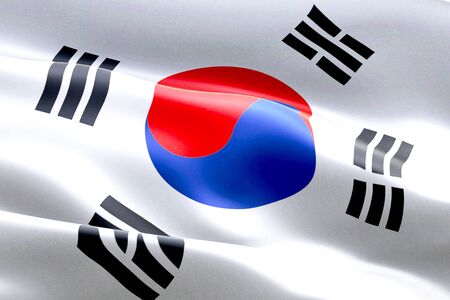 south korea flag waving texture fabric background, crisis of north and south korea, korean risk war...