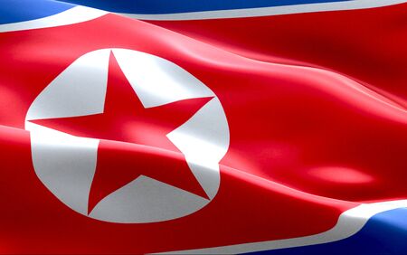 north korea flag waving texture fabric background, crisis of north and south korea, korean risk nuclear bomb war conceptの写真素材
