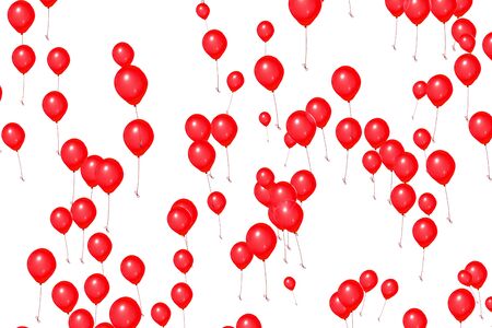 red balloons on white background, color red, party festive holiday event, birthday anniversaryの写真素材