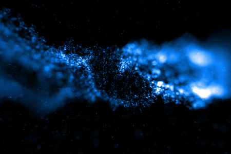 abstract stream array colorful glitter sparkle blue lines with particles  on black background science and research conceptの写真素材