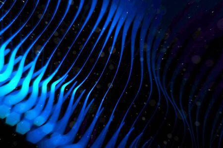 abstract stream wave array colorful glitter sparkle blue lines with particles  on black background technology conceptの写真素材