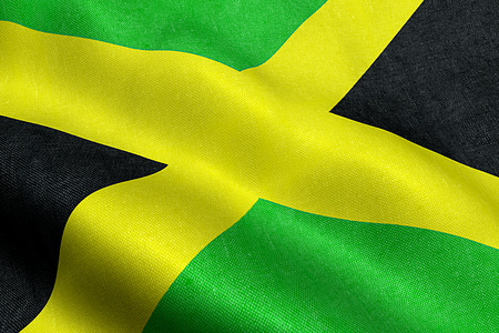 closeup of  waving jamaica flag, cross stripes, national symbol of jamaican sign