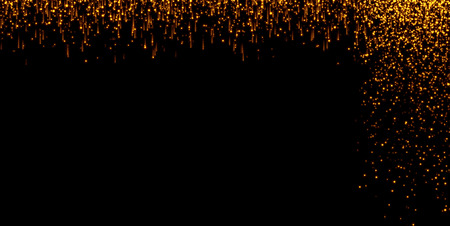 waterfalls of golden glitter sparkle bubbles champagne particles stars on black background,happy new year holiday conceptの写真素材