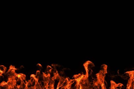 realistic fire flames burn movement frame on black backgroundの写真素材