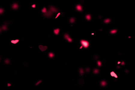 purple colorful hearts flying animation on black background, love and valentine day conceptの写真素材
