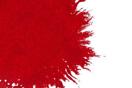 abstract red blood ink watercolor splatter splash on white background, dangerous horror or medical health care conceptの写真素材