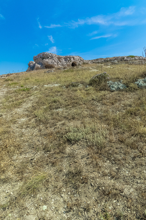 panoramic view of typical stones house (Sassi di Matera) of Matera UNESCO European Capital of Culture 2019 under blue sky. Basilicata, Italyの写真素材