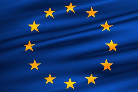 EU flag, euro flag, flag of european union waving, yellow star on blue backgroundの写真素材