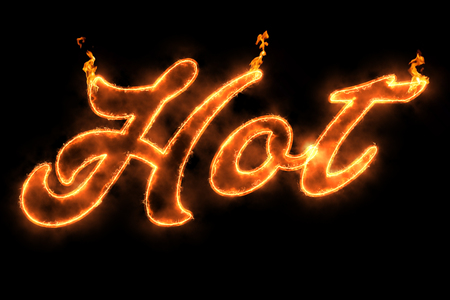burning hot fire word text with flame and smoke in fire on black background with alpha channel, concept of heat time for do anythingの写真素材