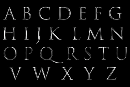 vintage font yellow silver metallic alphabet letters word text series symbol sign on black background, concept of luxury alphabet decoration textの写真素材