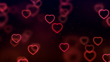 abstract christmas gradient red and purple gradient on black background with bokeh glitter and red hearts shape flowing, valentine day love relationship holiday event festive conceptの写真素材