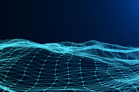abstract technology plexus blue dynamic digital surface on blue gradient with light background,  geometrical shape with blue triangle particles futuristic wallpaper の写真素材