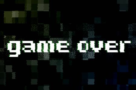 vintage game over text title on tv screen noise background, with multi glitch effect, old technology...