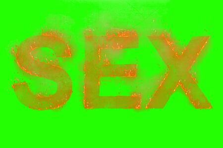 written sex word with rising flames on a chroma key green screen background, lust conceptの写真素材
