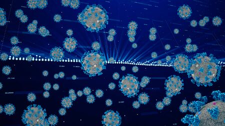 3D rendering, coronabond coronavirus cells covid-19 influenza with color of europe euro, concept of...