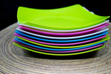 colorful plastic tablewareの写真素材