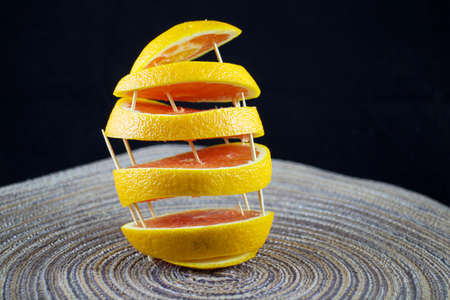 oranges on black backgroundの写真素材