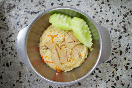 Prepare a bowls of food in the trays for the patients to the hospitalの写真素材