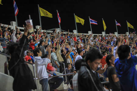Stadium during soccer game, thailandのeditorial素材