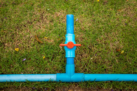 Water pipes in the gardenの写真素材