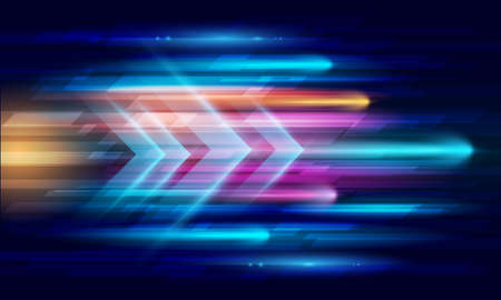 Modern abstract high speed movement. Dynamic motion light beams on dark blue background. Futuristic, technology pattern for banner or poster design background concept.のイラスト素材