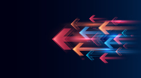 Modern abstract arrows moving at high speed. Dynamic motion. Technology movement pattern for banner or poster design. Vector .のイラスト素材