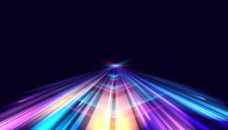 Modern abstract high speed movement. Dynamic motion light and fast arrows moving on dark background. Futuristic, technology pattern for banner or poster design.のイラスト素材