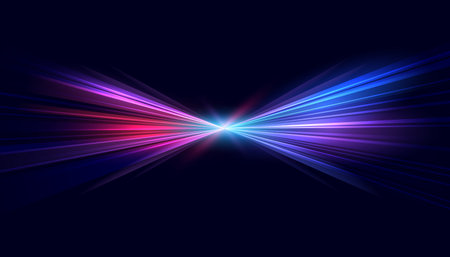 Modern abstract high-speed movement. Dynamic motion light trails with motion blur effect on dark background. Futuristic, technology pattern for banner or poster design.のイラスト素材