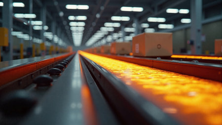 Abstract automated warehouse sorting line with high speed motionの素材