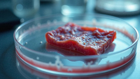 Laboratory grown cultured meat cells in biotech food researchの素材