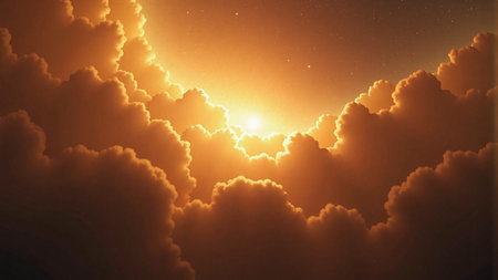 Warm orange nebula cloud background with copy spaceの素材