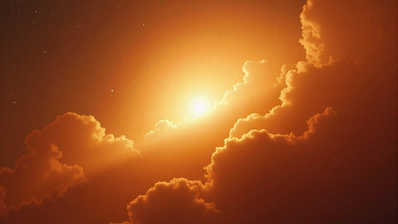 Warm orange nebula cloud background with copy spaceの素材