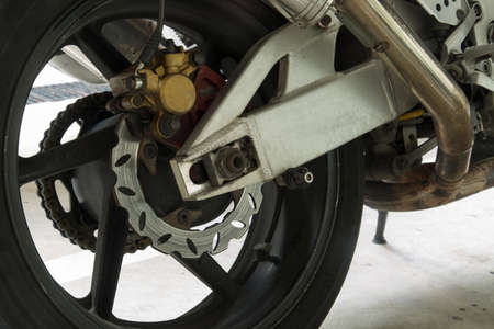 motorbike wheel rear wheel closeup view
