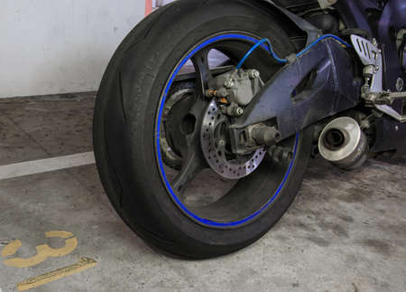 motorbike wheel rear wheel closeup view