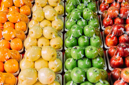 colorful fruits in supermarketの写真素材