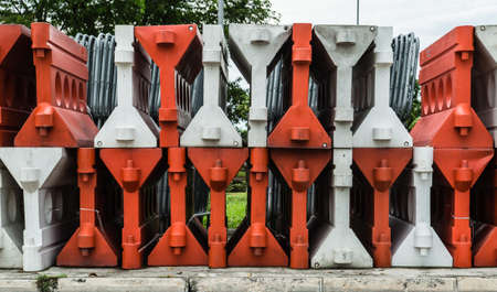 colorful roadblock pile on the road sideの写真素材