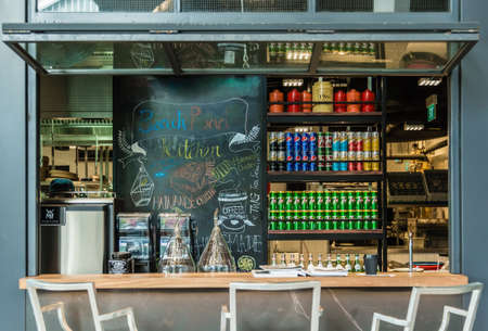 SINGAPORE-MAY 6 2017:small indoor bar counterのeditorial素材