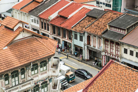 SINGAPORE-JUN 24 2017:Singapore historic area street and building