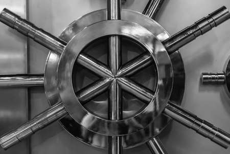 silver color bank security door facade closeupの写真素材