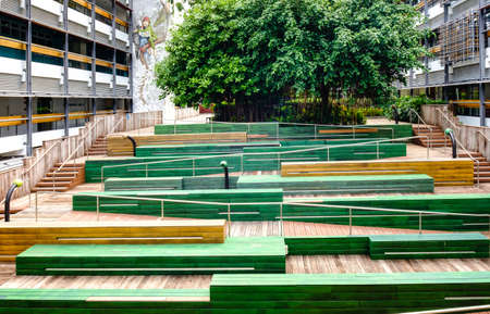 Singapore-27 JUN 2019: Singapore Enabling Village public outdoor terrace stage