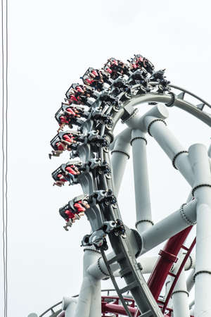 Singapore-26 SEP 2017: people enjoy roller coaster in the skyのeditorial素材