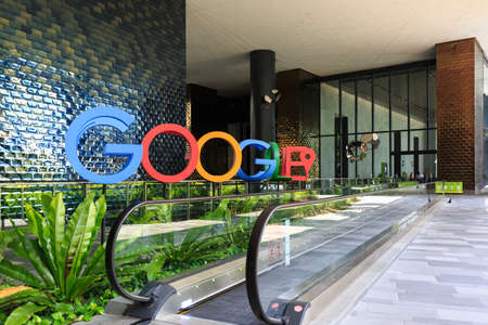 Singapore - 28 DEC 2018: A photograph of the Google logo in the lobby of Google's new campus and...