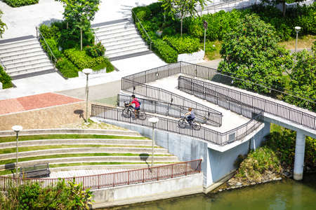 Singapore-27 JUL 2019: Singapore Punggol water way park landscape bridgeのeditorial素材