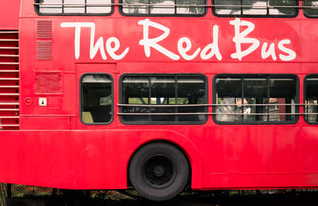 Singapore - 29 AUG 2018: London red bus display in Singapore open spaceのeditorial素材
